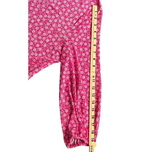 Adrianna Papell Blouse Women L Pink Excellent Floral V-Neck Balloon Sleeve Long - Picture 10 of 10